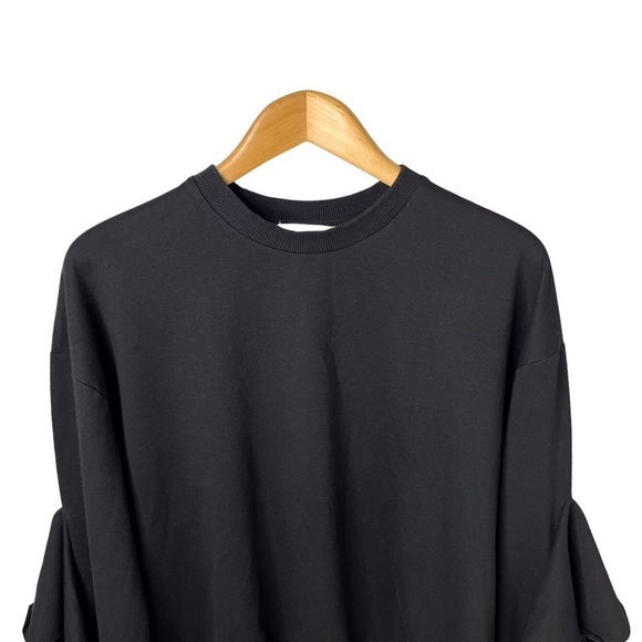J.O.A Sweatshirt Cascade Ruffle Sleeve Black Size Medium Soft Knit Style KR1885 - Picture 4 of 7